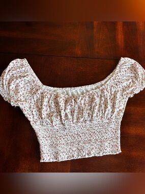 Garage White Crop Top with Pink Floral Print